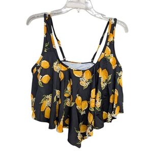 COCOSHIP Women's Retro Flounce Black Lemon Print Bikini Top Ruffled 14